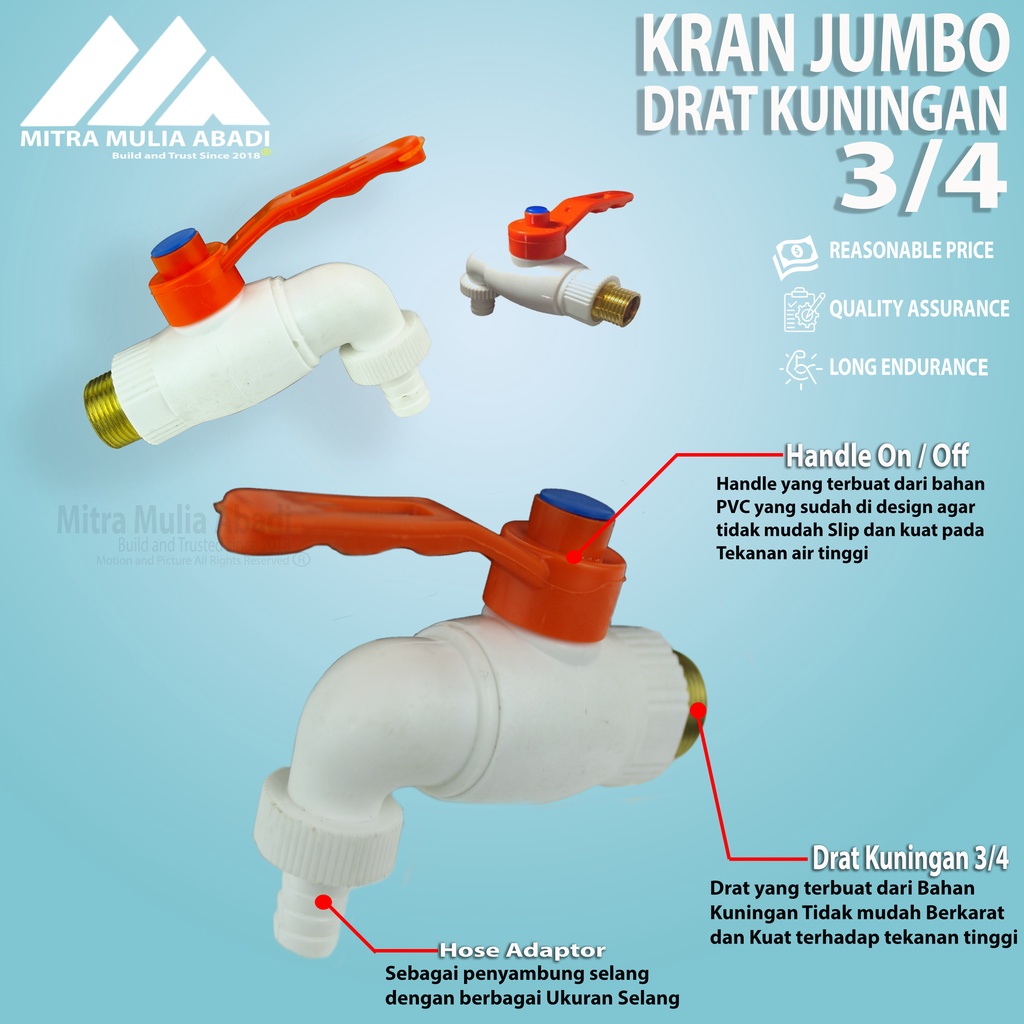 Kran PVC Jumbo Drat Kuningan 3/4&quot; inch