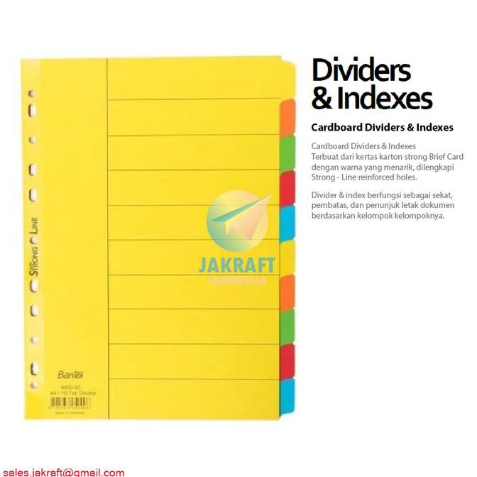 

Divider Pembatas Kertas Binder Ordner BANTEX 6050 A4 Isi 10 Tab
