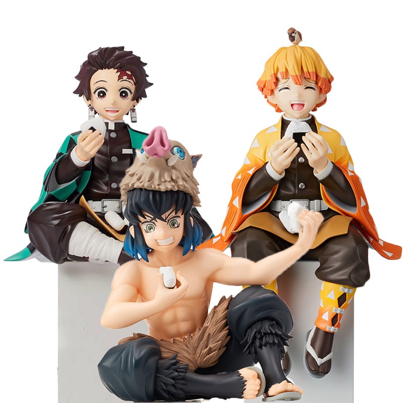 Action Figure Demon Slayer Nezuko Tanjirou Shinobu Zenitsu Hashibira Inosuke Eat Rice Ball Kimetsu No Yaiba