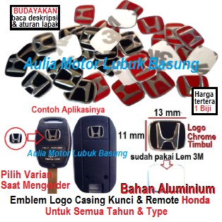 emblem mini logo casing kunci remote alarm mobil honda 13mm x 11mm - aluminium timbul