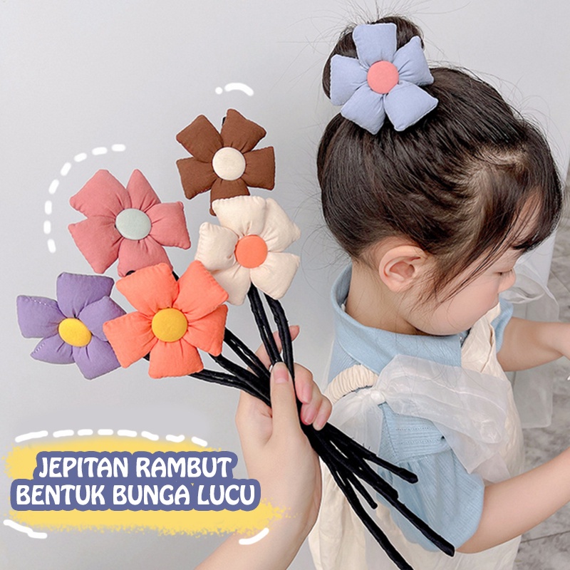 Jepit Rambut Korea Ikat Sanggul Hair Bun Tie Kawat Anak Perempuan Motif Bunga fashion Import AK222