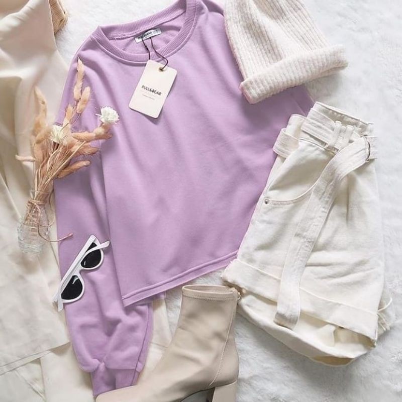(COD) SWEATER WANITA LENKA OVERSIZE CROP FLEECE TEBAL JAKET CROP LILAC