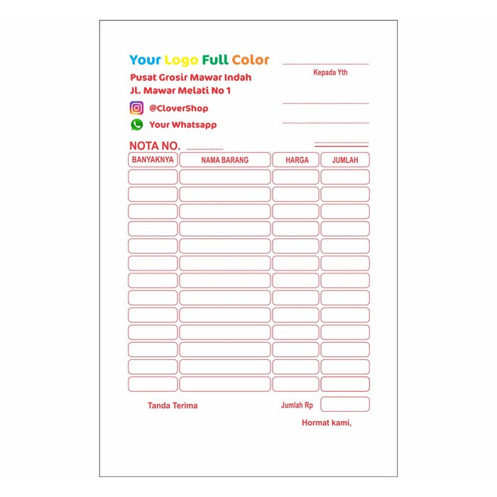 

Murah Cetak Nota Bon 2 Rangkap/Ply Warna Full Color Keren