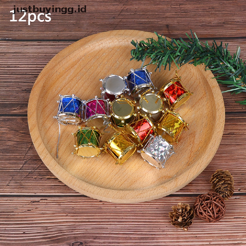 12 Pcs Ornamen Drum Mini Warna-Warni Untuk Dekorasi Pohon Natal