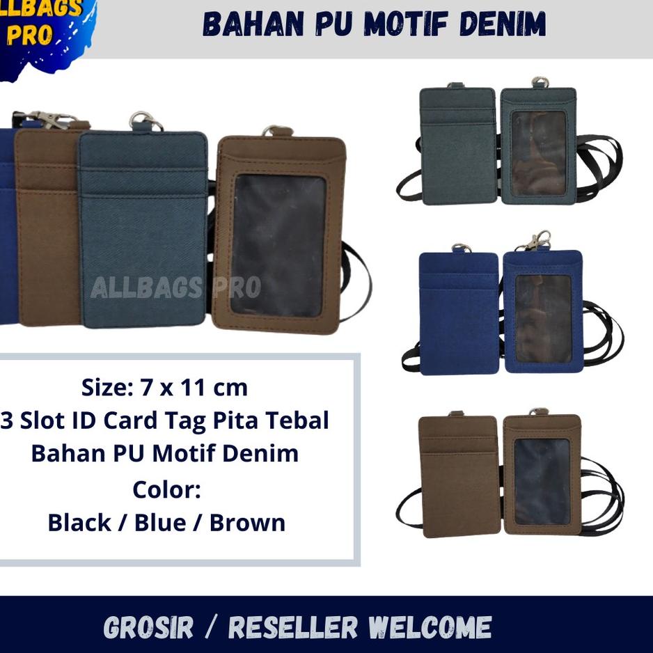 

[KODE PRODUK HJII08864] ID Card PU MOTIF DENIM TALI PITA Name Tag Kulit Nama Kantor Office Card Holder Gantungan Kartu Badge