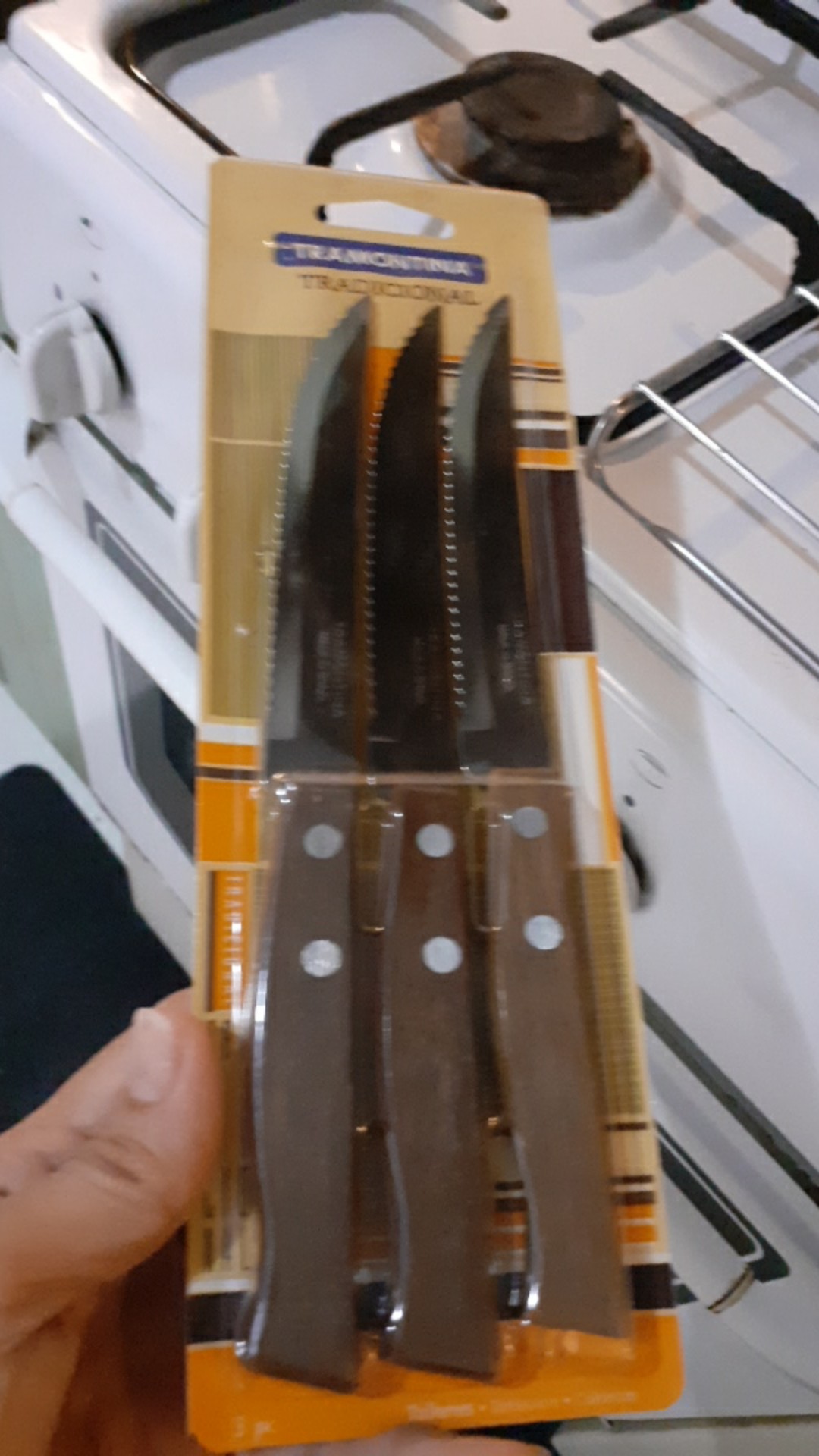 Pisau Steak Tramontina Stainless Steel Set 3 Pcs Traditional 22200/305 Handle Kayu Original Brazil