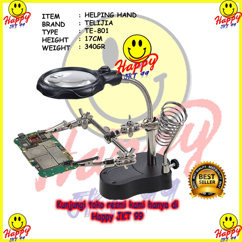 [ HAPPY JKT 99 ] Kaca Pembesar Penjepit PCB + Lampu Holder 3.5x 12x AAA PENJEPIT PCB &amp; KACA PEMBESAR &amp;DUDUKAN SOLDER TELIJIA TE-801 ORIGINAL