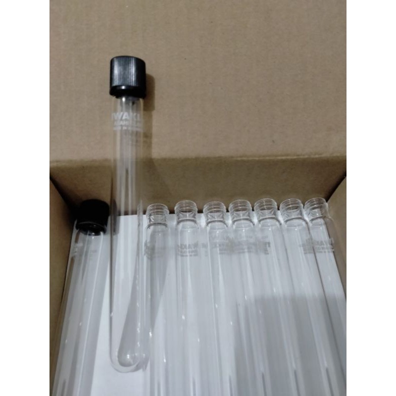 Test Tube with Screw Iwaki. 17 ML. Ukuran 16x150mm. Tabung Reaksi Tutup Ulir Hitam. iwaki