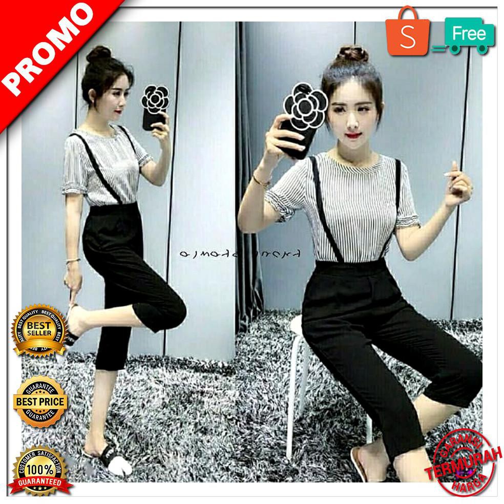 DISKON Set Simple Hitam Baju Setelan Wanita Baju Kodok Cewek BEST SELLER