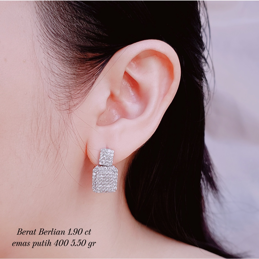 Perhiasan Giwang anting berlian eropa 1.90 ct bahan emas putih kode 1185
