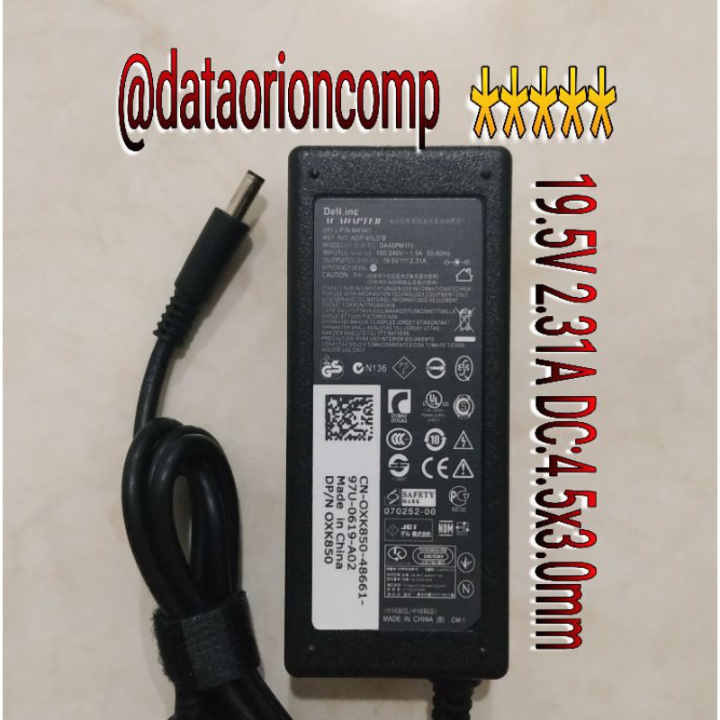 Adaptor Charger Dell 19.5V 2.31A DC 4.5x3.0 mm for Dell Iinspiron 11-3000 14-3000 15-3000 XPS 12 13 ultrabook 3458