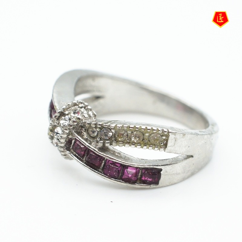 [Ready Stock]Fashion Amethyst Diamond-Studded Ring