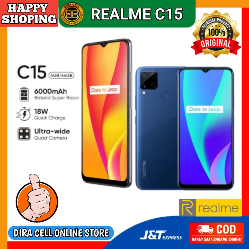 Hape Realme indonesia handphone Realme c15 ram 4gb rom 64gb henpon terbaru garansi resmi 1 tahun