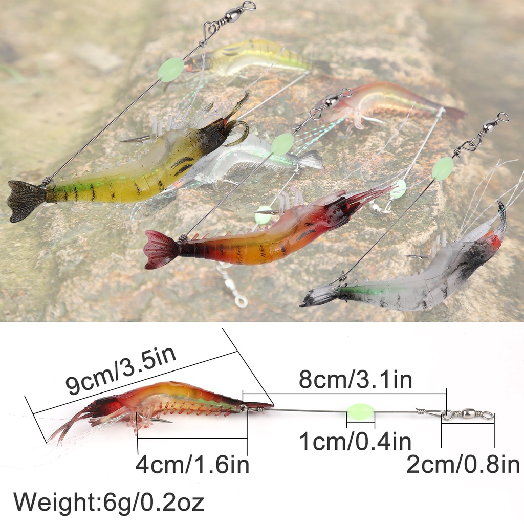 Sougayilang 5 Cm/9 Cm Lembut Udang Umpan Lembut Memancing Umpan dengan Hook Wobbler Silikon Bersinar Memancing Umpan untuk Di Luar Ruangan Memancing
