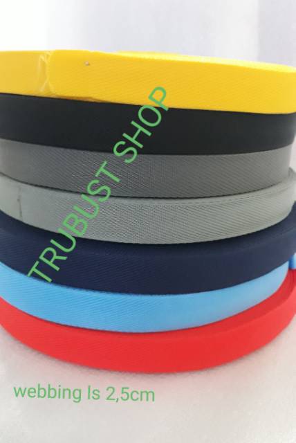 Webbing bisban ls warna warni lebar 2,5cm jual per rol panjang 45mtr/50yard