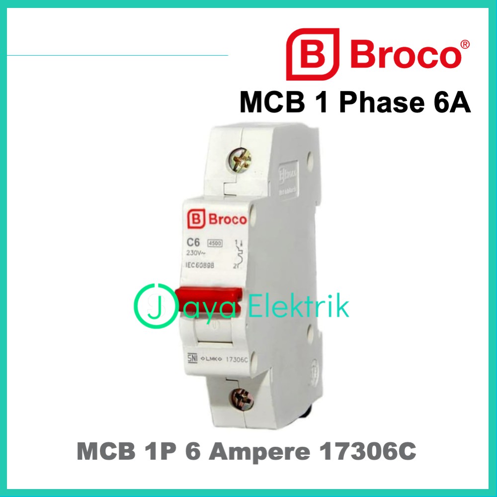 Jual MCB BROCO 6A 1P Pemutus Arus 1 Phase 6 Ampere 1300 Watt SNI