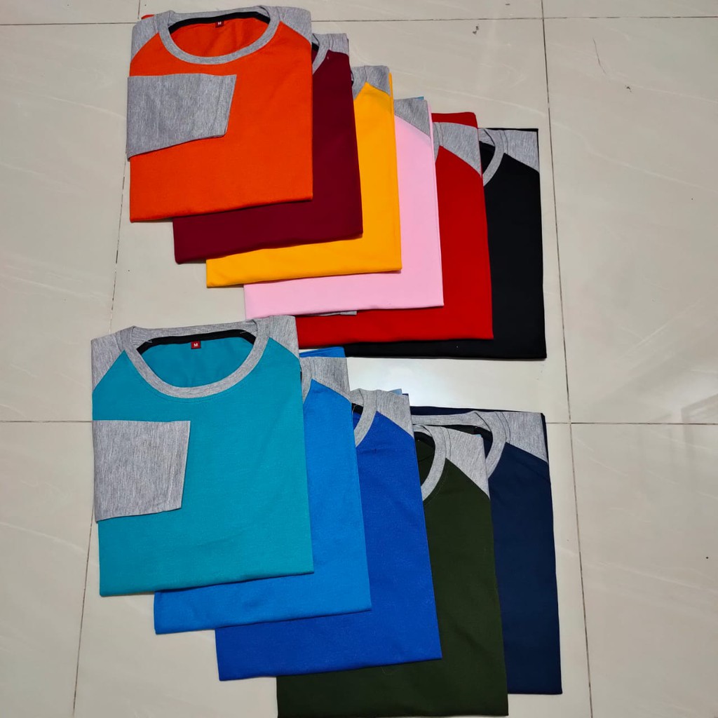 Kaos polos - Kaos reglan warna kombinasi lengan panjang misty