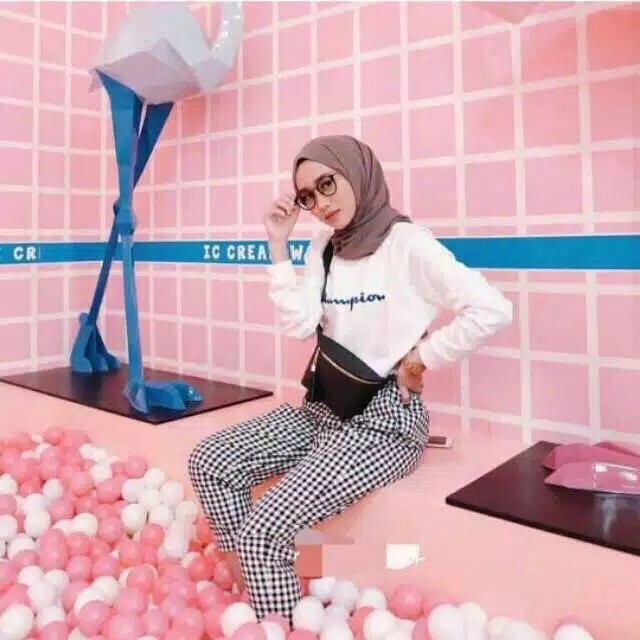 TBI Plaid Pants Celana Bahan Kotak Kapri Kekinian Joger Model Korea Murah