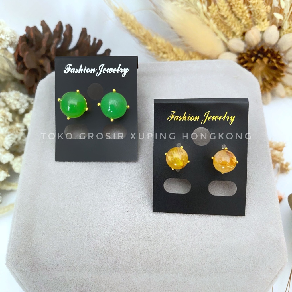 Sumpel/Anting Tusuk/Anting Stud/Giwang Batu Permata Giok Hongkong Asli dan Rambut Xuping Hongkong ba