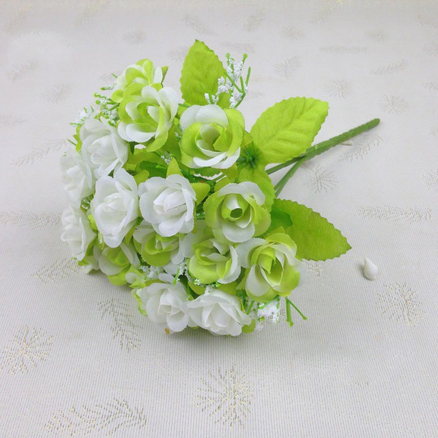 COD BUNGA ROSE  BUNGA TANGKAI PLASTIK BUNGA ARTIFISIAL BUNGA PAJANGAN IMITASI  BUNGA HIASAN BT9002-HIJAU PUTIH