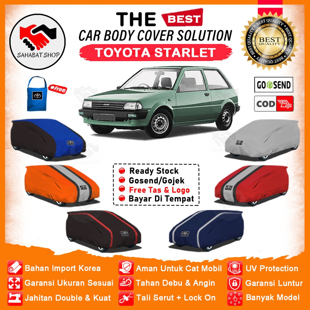 Sahabat Body Cover Mobil Starlet / Sarung Penutup Toyota Starlet Kapsul Outdoor / Selimut Mantel Tutup Kerudung Jas Pelindung Mantol Kerodong Terpal Kelambu Pembungkus Tutupan Bungkus Mobil Starlet Kotak Waterproof Anti Air Model Orange