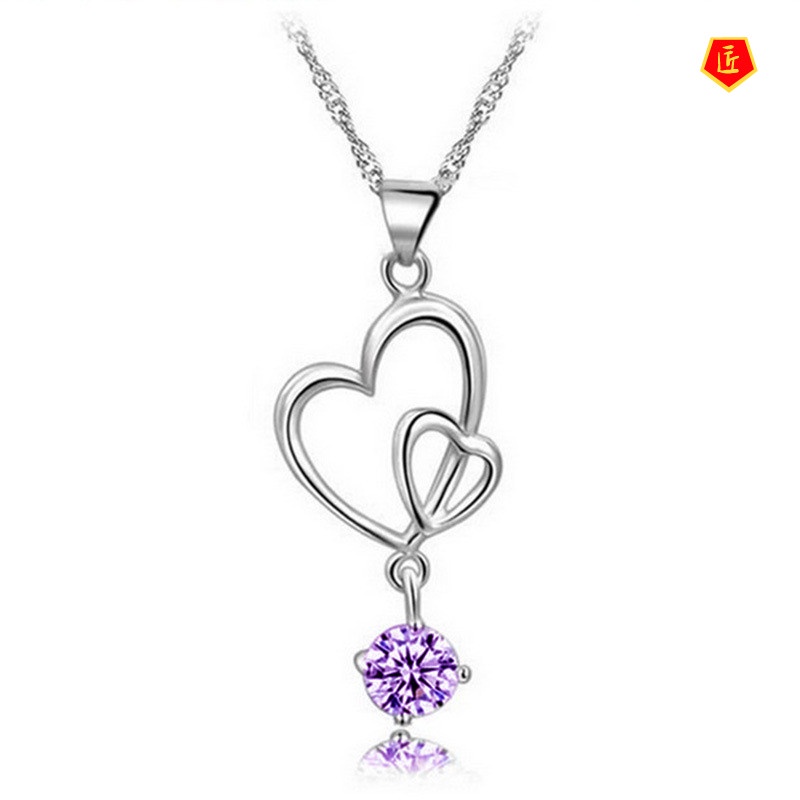 [Ready Stock]Women's Necklace Korean Fashion Silver Heart-Shaped Pendant