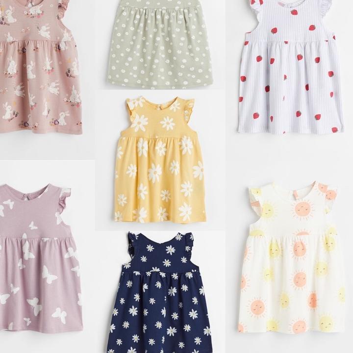 Kejar Promo-- Dres Anak Perempuan h&M, Dress Baby H&M, Flounce - Trimmed Jersey Dress H&M ORIGINAL, 
