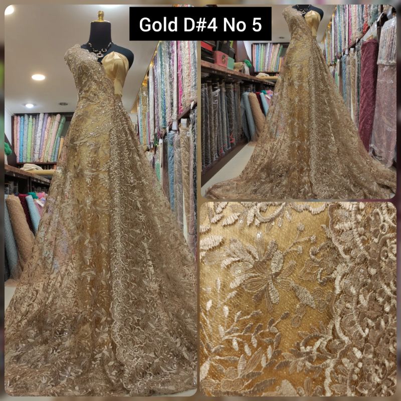 Kain Tile Brokat Motif Bunga Gentong Payet D#4 No 5 Gold