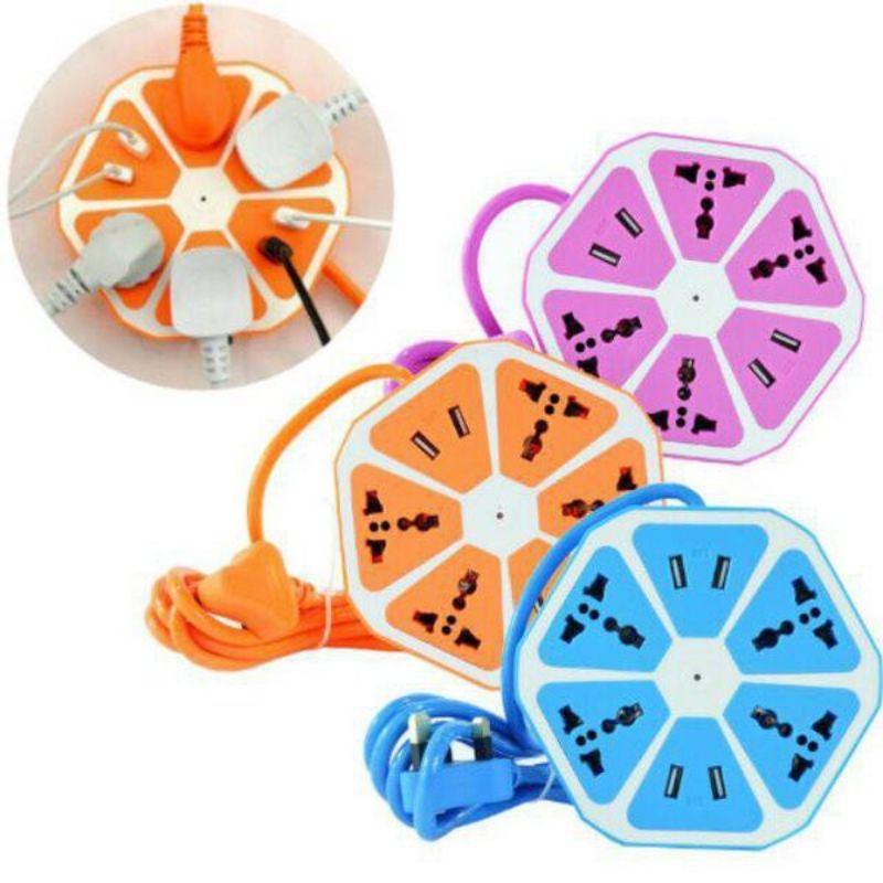 COD Stop Kontak USB Hexagon Socket ( Colokan Jeruk 4 USB) Listrik.