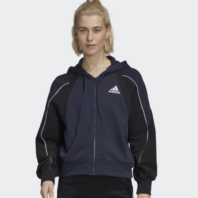 Adidas Original 100% Colorblock Full Zip Hoodie Blue Jacket / Jaket Wanita