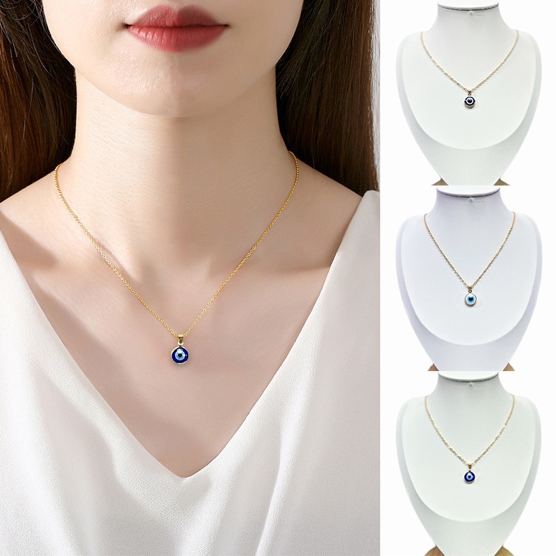 (Kifli) Turkey Devil Eye Protection Blue Eyes Glass Lucky Charm Pendant Necklace For Men Women Unisex Fashion Accessories Jewelry