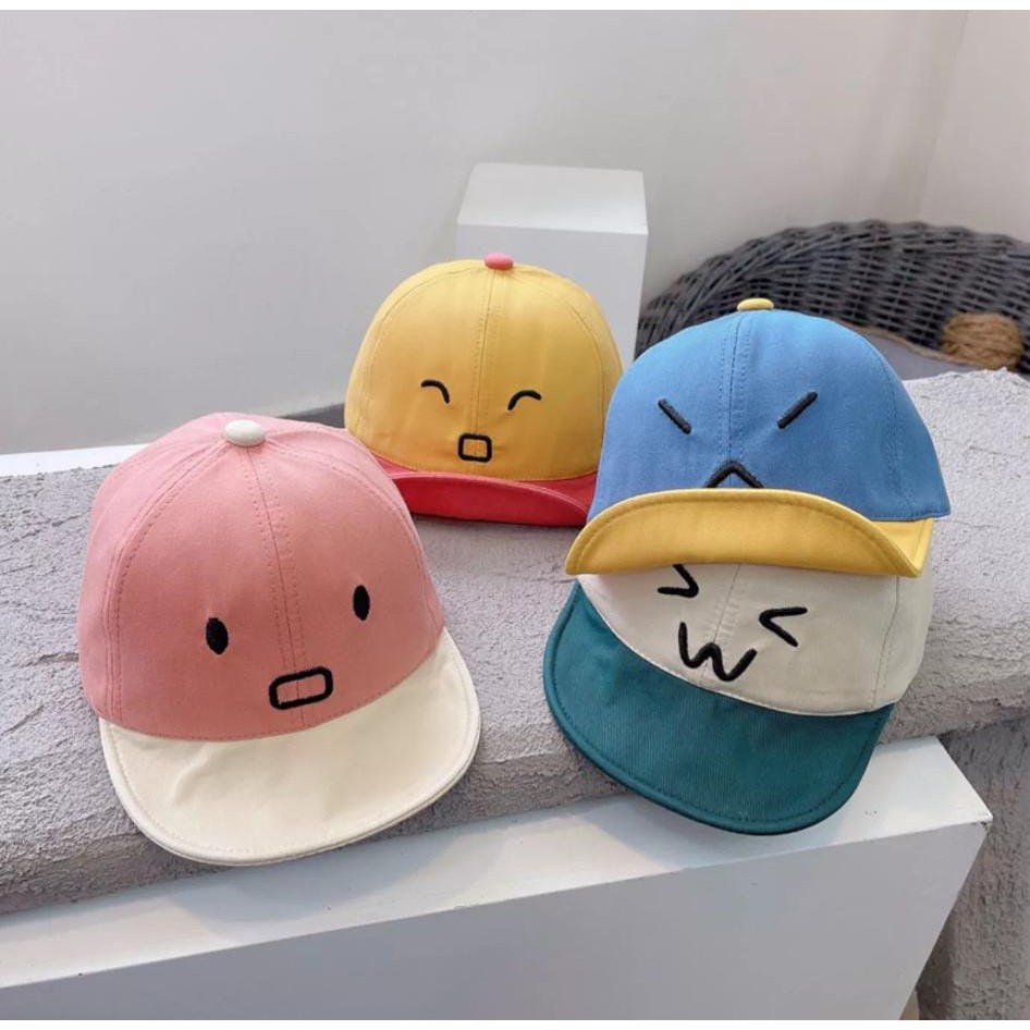 TOPI ANAK FASHION HAT MOTIF EKSPRESI LUCU TOPI ANAK UNISEX MOTIF BORDIR EMOJI