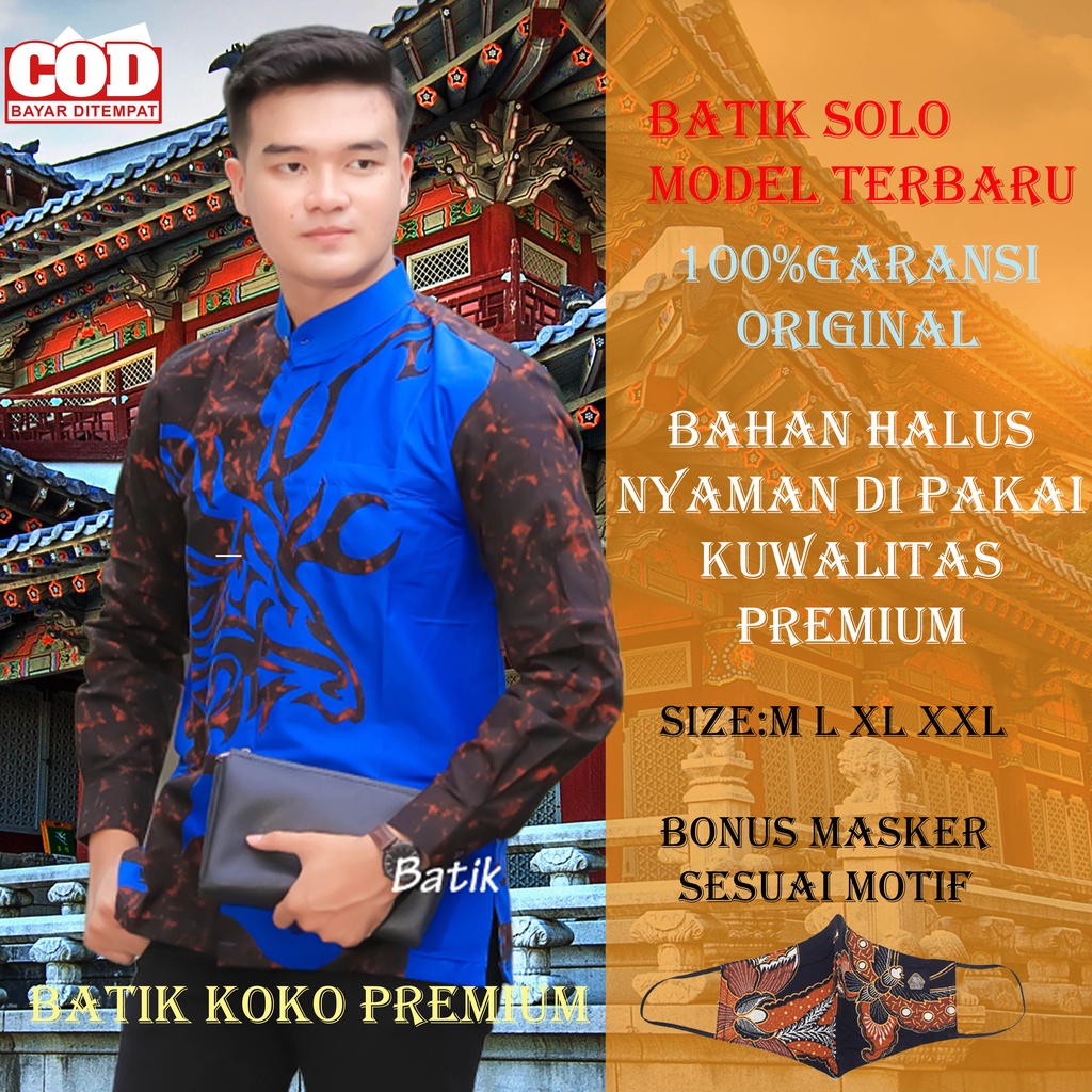 Baju Kemeja Batik Koko Muslim Pria Dewasa Lengan Panjang Reguler Fit Full Furing Bahan Katun Premium