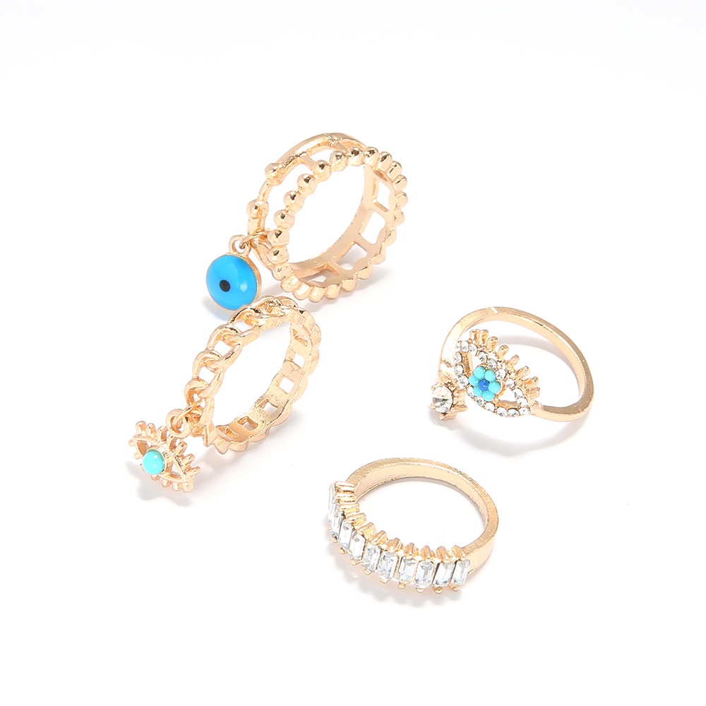 4pcs / Set Cincin Jari Wanita Desain Mata Iblis Hias Kristal Berlian Imitasi Gaya Vintage Bohemian Untuk Pesta