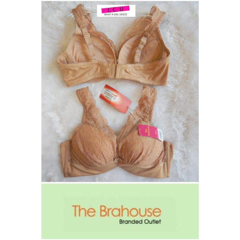 Bra Push Up Kawat Renda Busa Sedang Pakaian Dalam Wanita Original The Brahouse B01-955B Brown Size 3