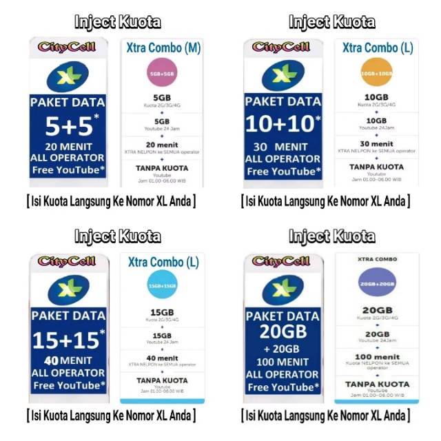 Isi Kuota Inject Xl Xtra Combo 10gb 20gb 30gb 40gb Full 24 Jam Shopee Indonesia