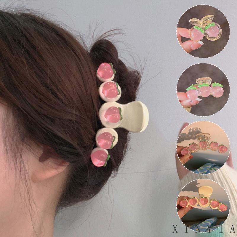 Jepit Rambut Korea Mutiara Hair Clip Claw Motif Persik Rumbai Mutiara Untuk Wanita