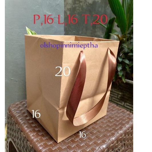 

TERBARU isi 12 tas kertas 16x16 tali pita paper bag polos coklat