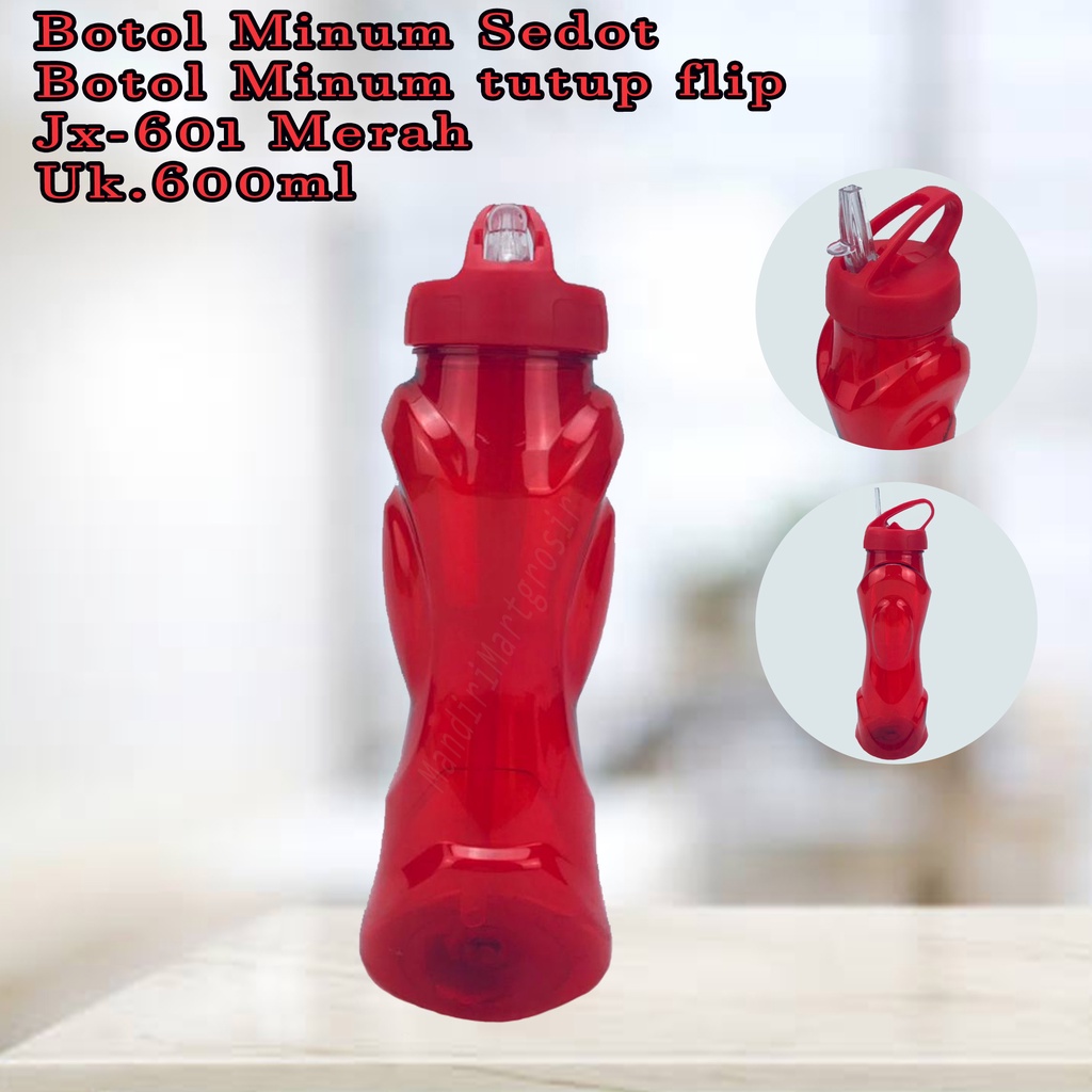 Botol minum * Botol minum tutup flip * botol plastik  jx-601 * warna Merah 600ml