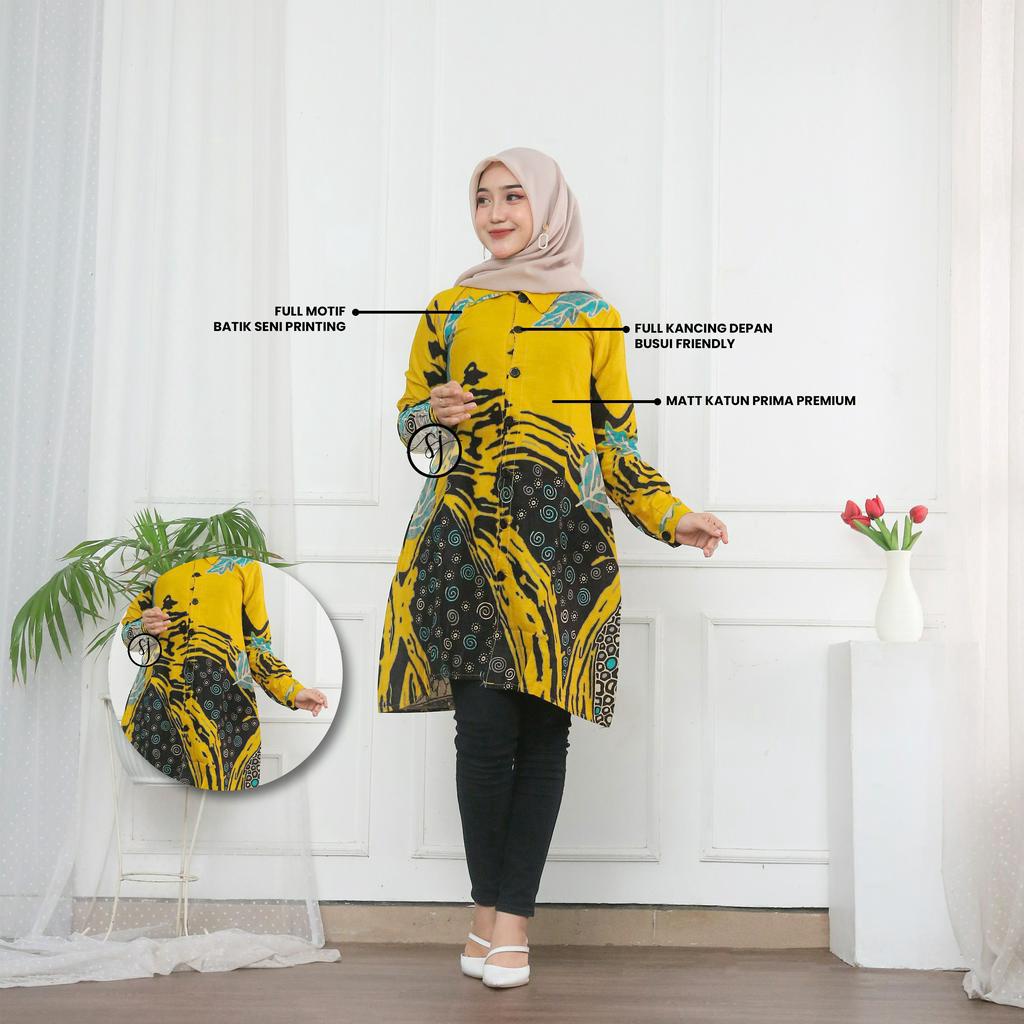 SAROJA | Couple Tunik Keluarga Alisa Kuning | Couple Tunik Batik | Couple Tunik Pasangan | Couple Tunik Ibu Anak Perempuan | Dress Lengan Panjang