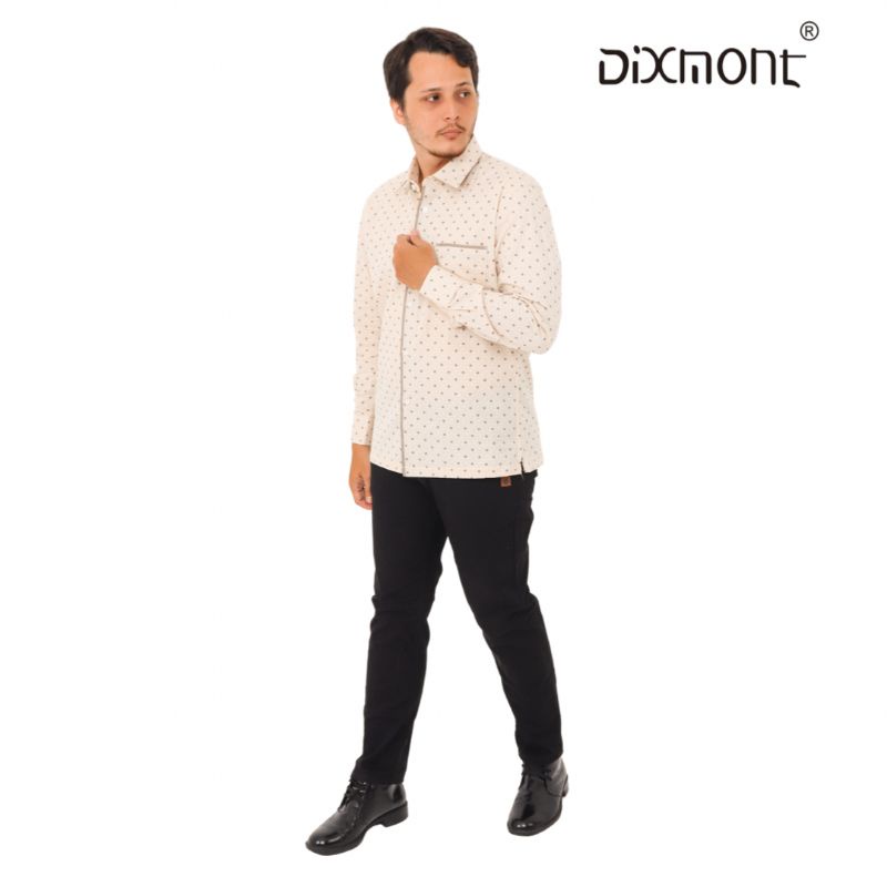 Dixmont Kemeja Pria Basic Formal Motif Lengan Panjang Hem ML00222