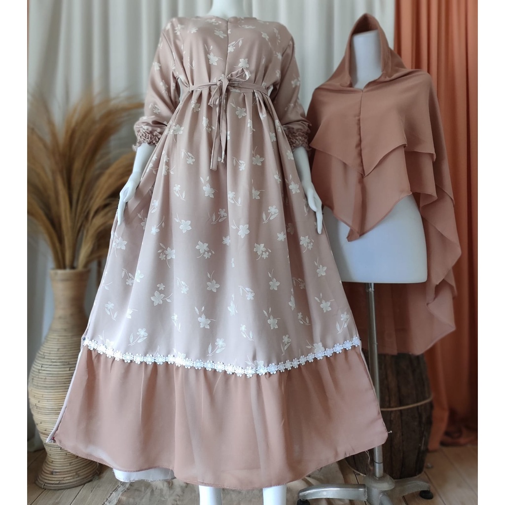 GAMIS SHAKILA PREMIUM SUPER LEMBUT & ADEM MOTIF BUNGA SET SYAR'I 2LAYER TERBARU/GAMIS SHAKILA PREMIU