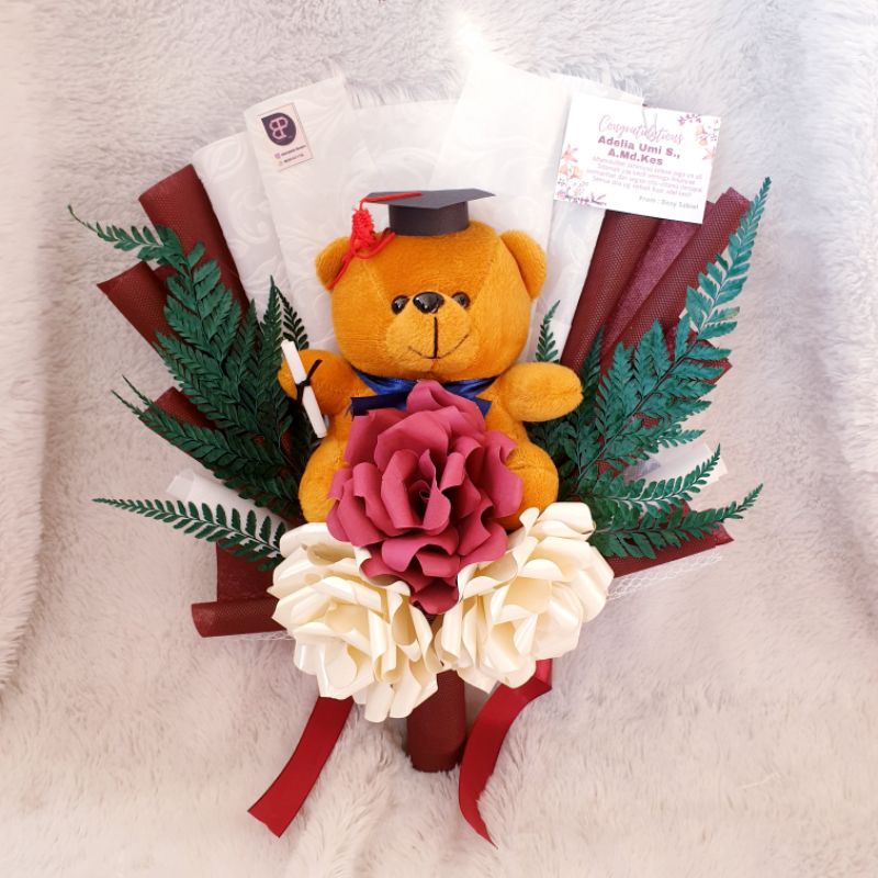 Buket Boneka Wisuda / Buket Bunga Kertas / Kado Wisuda / Buket Boneka Beruang Wisuda Bunga Kertas