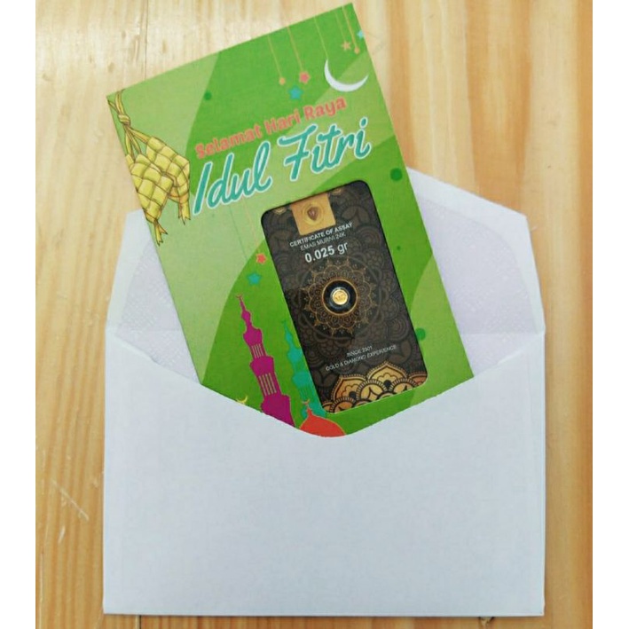 Kartu Ucapan Minigold, Eoa gold, emas mini, salam gold + gratis Amplop putih-Idul fitri hijau