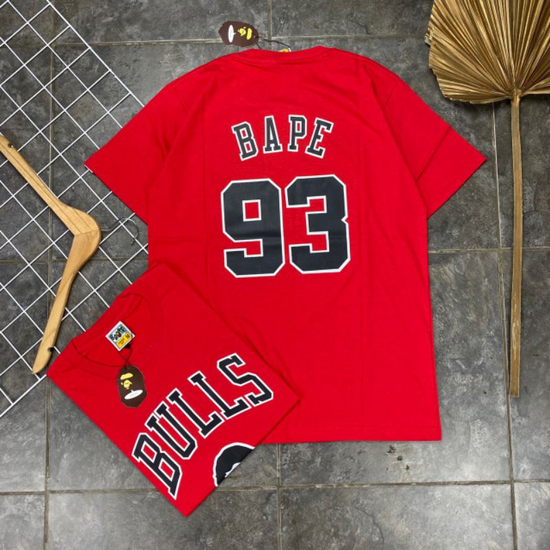 KAOS PENDEK T SHIRT BAPE X BULLS A BATHING APE 93 MERAH PREMIUM MIRROR FULL TAG