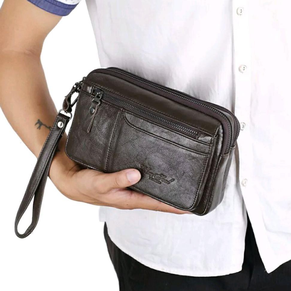 Paling Murah Hand Bag Kulit 2249 Coklat (Tas Tangan Pria,Dompet Buat Hp/Tab,Tas Jinjing/Tenteng)