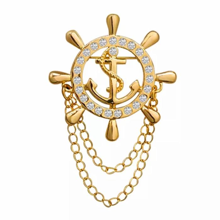 Pin | Bros Bentuk Jangkar Kemudi Kapal - Brooch Pin Simple - Gold