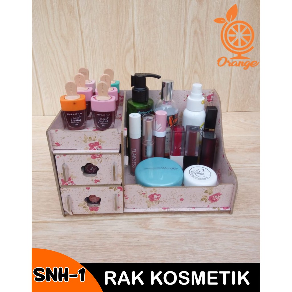 Rak Kosmetik Bahan Kayu Motif Bunga Motif Polos Plus Kaca Cosmetic Stroge