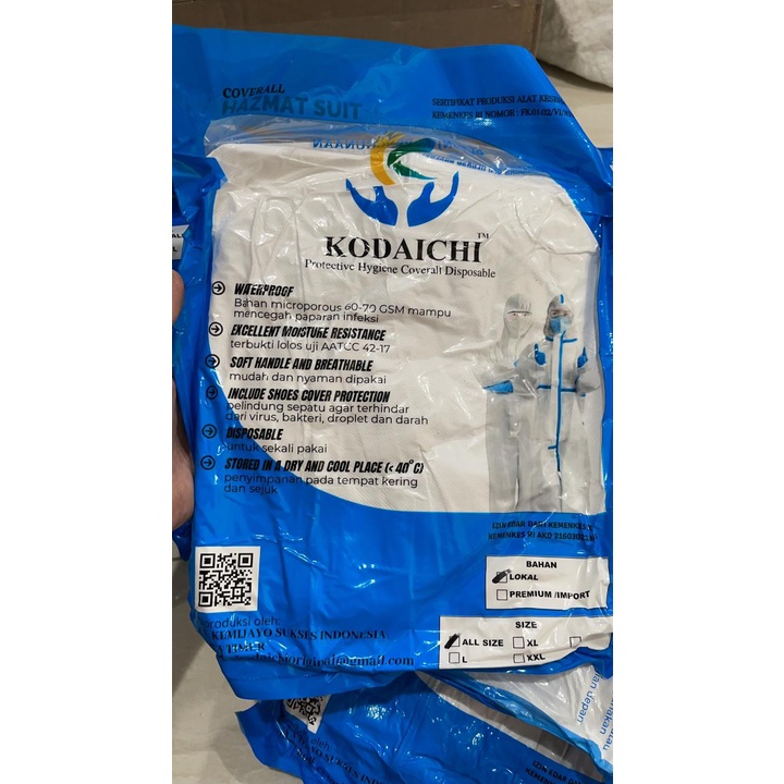 APD Hazmat Kodaichi Bahan Microporous IJIN KEMENKES RI AKD / Pakaian Alat Pelindung Diri / APD