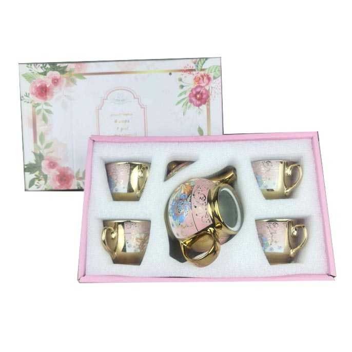 Teko Cangkir Keramik Set 4 Cups 1 Pot Tea Set Motif Bunga Eropa